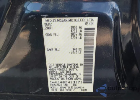 2014 Nissan Altima 2.5 Sv from USA, damaged, VIN 1N4AL3AP9EC423373